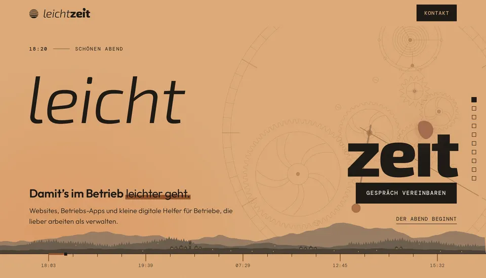 Die Startseite von leichtzeit.at am Computer am Abend